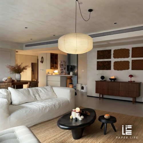 Paper Life - Paper hang lampshade - Flat lantern - Pure white - Foldable - Handmade - Steel wire frame