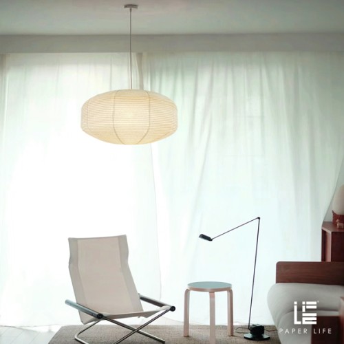 Paper Life - Paper hang lampshade - Flat lantern - Pure white - Foldable - Handmade - Steel wire frame