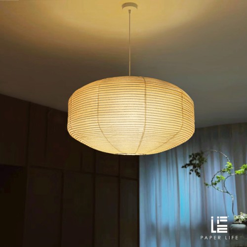Paper Life - Paper hang lampshade - Flat lantern - Pure white - Foldable - Handmade - Steel wire frame