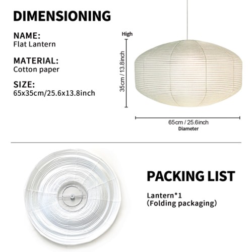 Paper Life - Paper hang lampshade - Flat lantern - Pure white - Foldable - Handmade - Steel wire frame