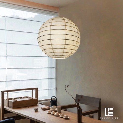 Paper Life - Round lantern - Chinses art paper - Hanging Lampshade - Bamboo Frame - 55cm (22 in) Diameter - White - Foldable - Handmade