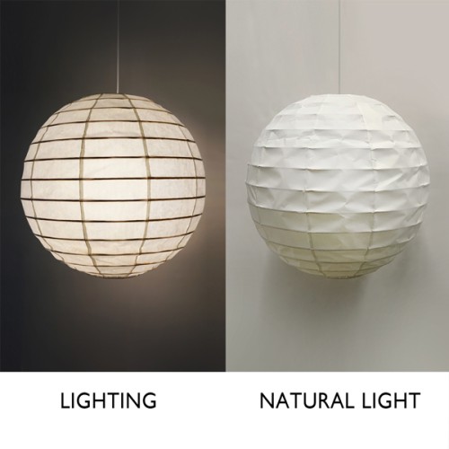 Paper Life - Round lantern - Chinses art paper - Hanging Lampshade - Bamboo Frame - 55cm (22 in) Diameter - White - Foldable - Handmade