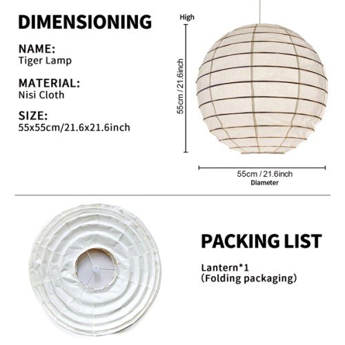 Paper Life - Round lantern - Chinses art paper - Hanging Lampshade - Bamboo Frame - 55cm (22 in) Diameter - White - Foldable - Handmade