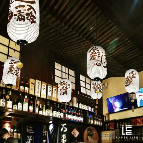 Paper Life - Japanese Paper Lanterns - 25cm/9.8in Diameter - 50cm/19.7in Height - Set of 3 - Including Ramen Noodles - Cooking Utensils, and Sashimi - White Cotton Paper - Foldable - Handmade