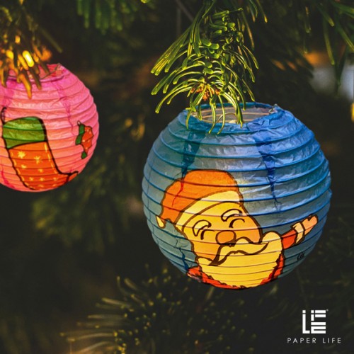 Paper Life - Set of 8 Handmade Christmas Paper Lanterns - Spherical 15cm - Featuring Santa, Snowman, Reindeer, and Gingerbread Designs - Festive Party Decorations
