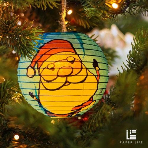 Paper Life - Set of 8 Handmade Christmas Paper Lanterns - Spherical 15cm - Featuring Santa, Snowman, Reindeer, and Gingerbread Designs - Festive Party Decorations