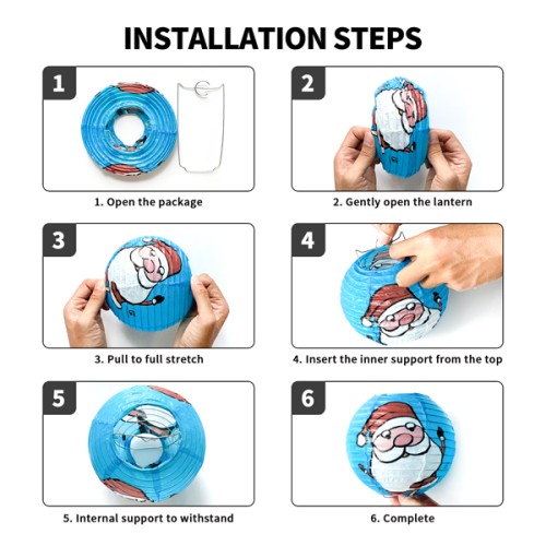 Paper Life - Set of 8 Handmade Christmas Paper Lanterns - Spherical 15cm - Featuring Santa, Snowman, Reindeer, and Gingerbread Designs - Festive Party Decorations