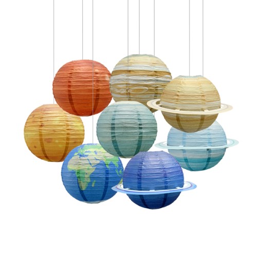 Paper Life - Spherical Paper Lanterns - 8 Planets Pattern - 30cm（11.8 inches） Diameter - Foldable - Handmade Ceiling Decor - Pendant lamp shade 