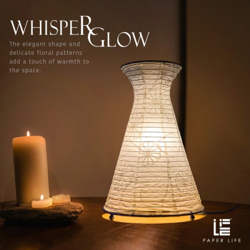 Paper Life - Hand-Crafted White Paper Desk Lamp - Hourglass Shape - E12 Bulb - Lotus Flower Texture - Complete UL Certification - Folded - Handmade 