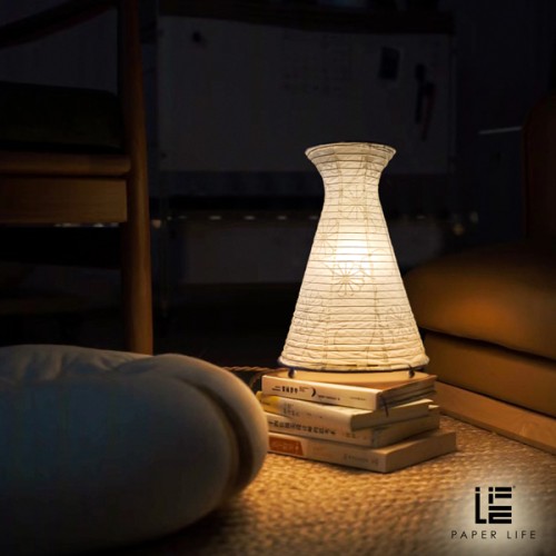 Paper Life - Hand-Crafted White Paper Desk Lamp - Hourglass Shape - E12 Bulb - Lotus Flower Texture - Complete UL Certification - Folded - Handmade
