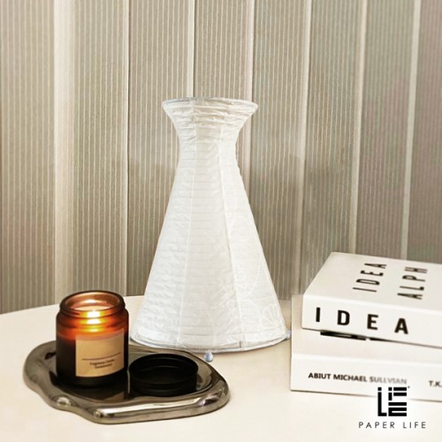 Paper Life - Hand-Crafted White Paper Desk Lamp - Hourglass Shape - E12 Bulb - Lotus Flower Texture - Complete UL Certification - Folded - Handmade