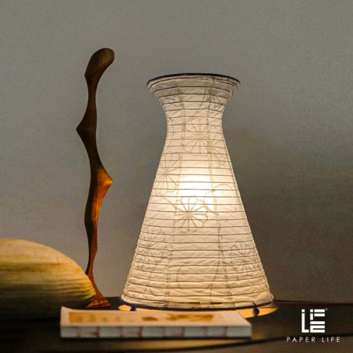 Paper Life - Hand-Crafted White Paper Desk Lamp - Hourglass Shape - E12 Bulb - Lotus Flower Texture - Complete UL Certification - Folded - Handmade