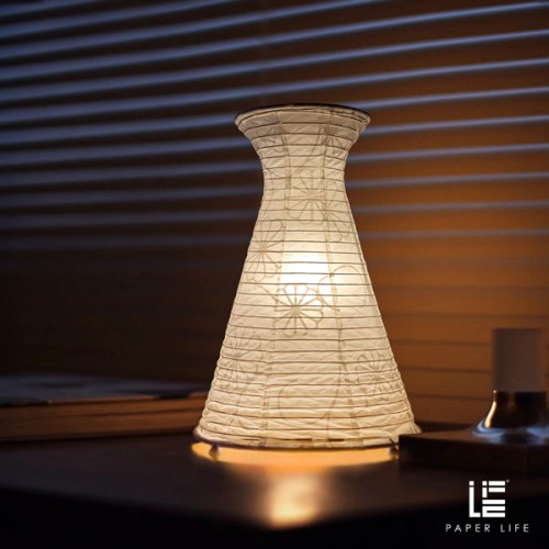 Paper Life - Hand-Crafted White Paper Desk Lamp - Hourglass Shape - E12 Bulb - Lotus Flower Texture - Complete UL Certification - Folded - Handmade