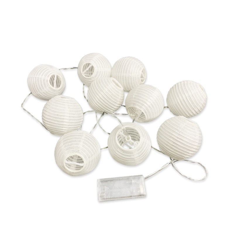 Paper Life - White Paper Lantern String Lights - 10 Lanterns - 2 Meters（78.7 in） Long - 7.5cm（3 in） Diameter - Powered by 2 AA Batteries (not Included) - Can be Folded - Bedroom Atmosphere Decoration