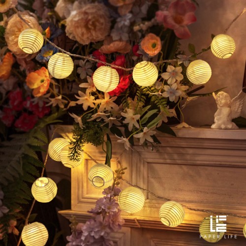 Paper Life - White Paper Lantern String Lights - 10 Lanterns - 2 Meters（78.7 in） Long - 7.5cm（3 in） Diameter - Powered by 2 AA Batteries (not Included) - Can be Folded - Bedroom Atmosphere Decoration