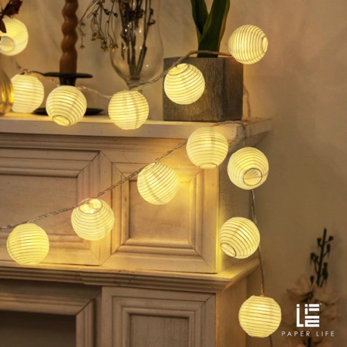 Paper Life - White Paper Lantern String Lights - 10 Lanterns - 2 Meters（78.7 in） Long - 7.5cm（3 in） Diameter - Powered by 2 AA Batteries (not Included) - Can be Folded - Bedroom Atmosphere Decoration