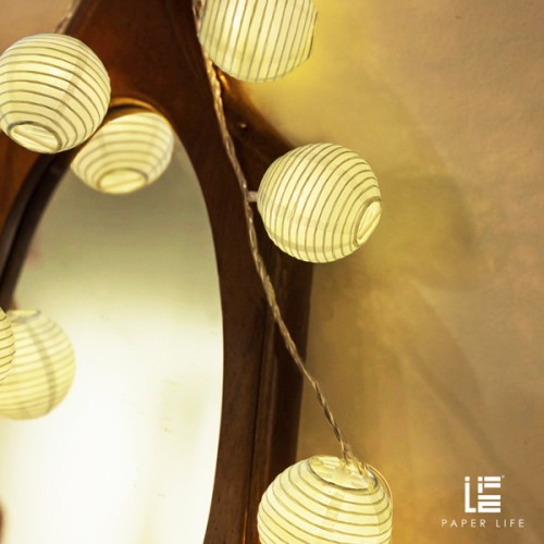 Paper Life - White Paper Lantern String Lights - 10 Lanterns - 2 Meters（78.7 in） Long - 7.5cm（3 in） Diameter - Powered by 2 AA Batteries (not Included) - Can be Folded - Bedroom Atmosphere Decoration