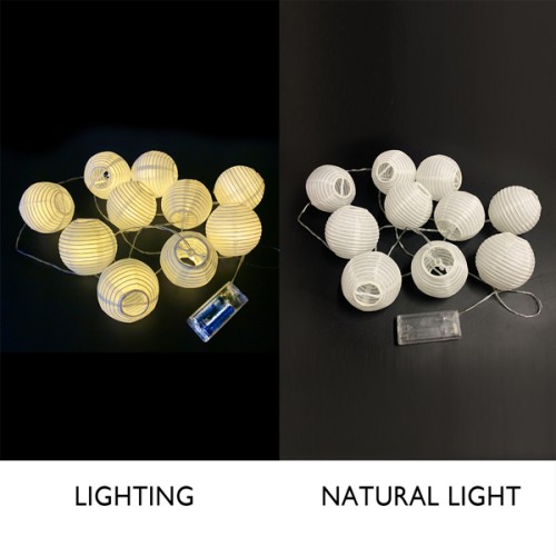 Paper Life - White Paper Lantern String Lights - 10 Lanterns - 2 Meters（78.7 in） Long - 7.5cm（3 in） Diameter - Powered by 2 AA Batteries (not Included) - Can be Folded - Bedroom Atmosphere Decoration