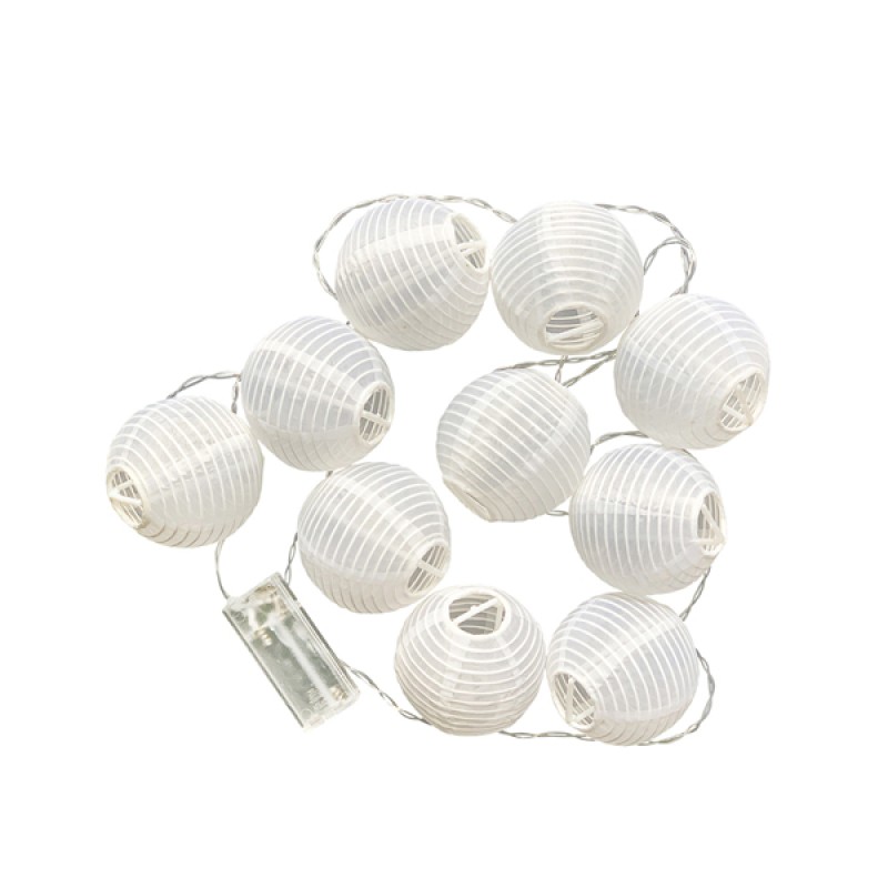 Paper Life - 10 Sphere White Paper Lantern String Lights - 7.5cm（3 in） Diameter - 2 Meters （78.7in） Long - Waterproof Fabric Material - Powered by 2 AA Batteries (not Included) - Folded - Courtyard At