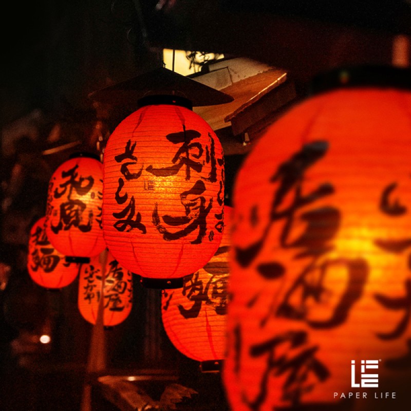 Ink Calligraphy Paper Lantern detail view