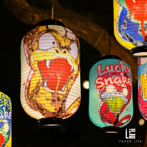 Paper Life - Lucky Snake Paper Lanterns - Set of 4 - Assorted Colors - 20cm（7.9 in） Diameter - 35cm（13.8 in） Height - Handcrafted Decorative Lamp Shades - Foldable - Chinese Year of the Snake