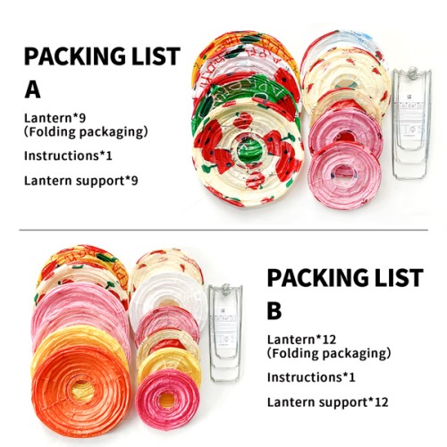 Paper Life - Paper lantern set - Customized for children's paintings - With fruit and cartoon man patterns - Household hanging lampshade - Party decorations - Handmade - Foldable - Steel wire frame