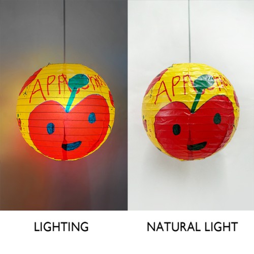 Paper Life - Paper lantern set - Customized for children's paintings - With fruit and cartoon man patterns - Household hanging lampshade - Party decorations - Handmade - Foldable - Steel wire frame