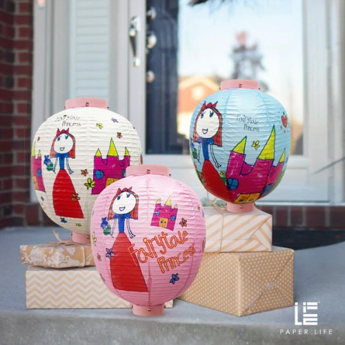 Paper Life - Princess Paper Lanterns - Customized for Children's Paintings - Cartoon Fairy Tale Pattern - Steel Wire Frame - Foldable - Handmade - Party Decorations - Home Decor