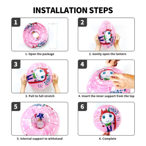 Paper Life - Happy Girl Paper Lanterns - Foldable Paper Lanterns Suitable for Parties - Party Decorations - Classrooms - Children's Rooms - Indoor Decorative Lighting - Hanging Lamps - Home Decor