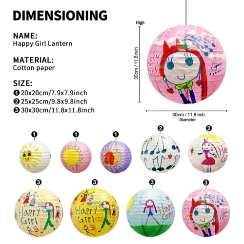 Paper Life - Happy Girl Paper Lanterns - Foldable Paper Lanterns Suitable for Parties - Party Decorations - Classrooms - Children's Rooms - Indoor Decorative Lighting - Hanging Lamps - Home Decor